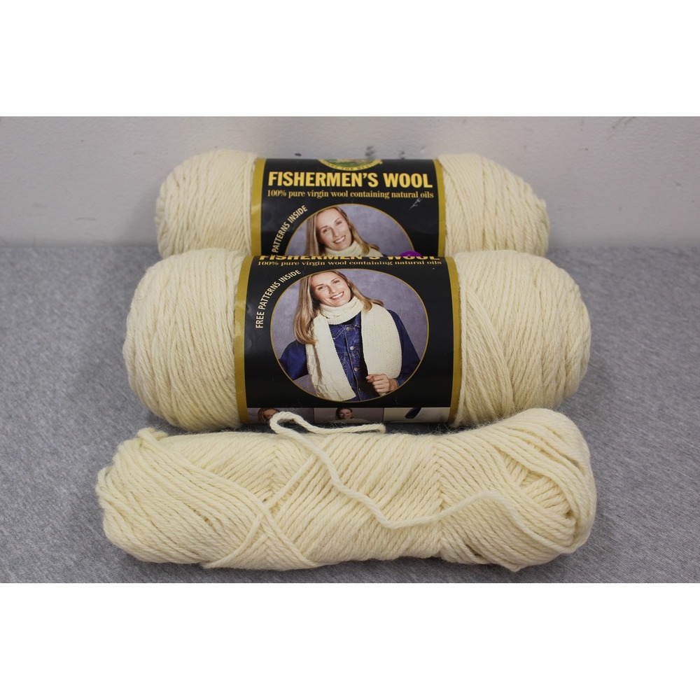 Lion Brand Yarn 8oz Natural Fishermen's Wool 100% Virgin Wool 3 Skeins